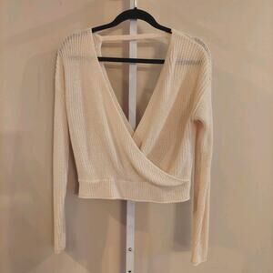 Forever 21 Double V-Neck Sweater Medium‎ Ivory Ballet Core Coquette Minimalist